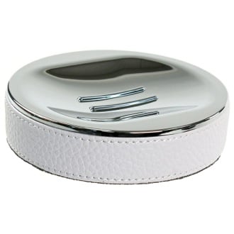 Round Soap Dish Made From Faux Leather In White Finish Gedy AC11-02